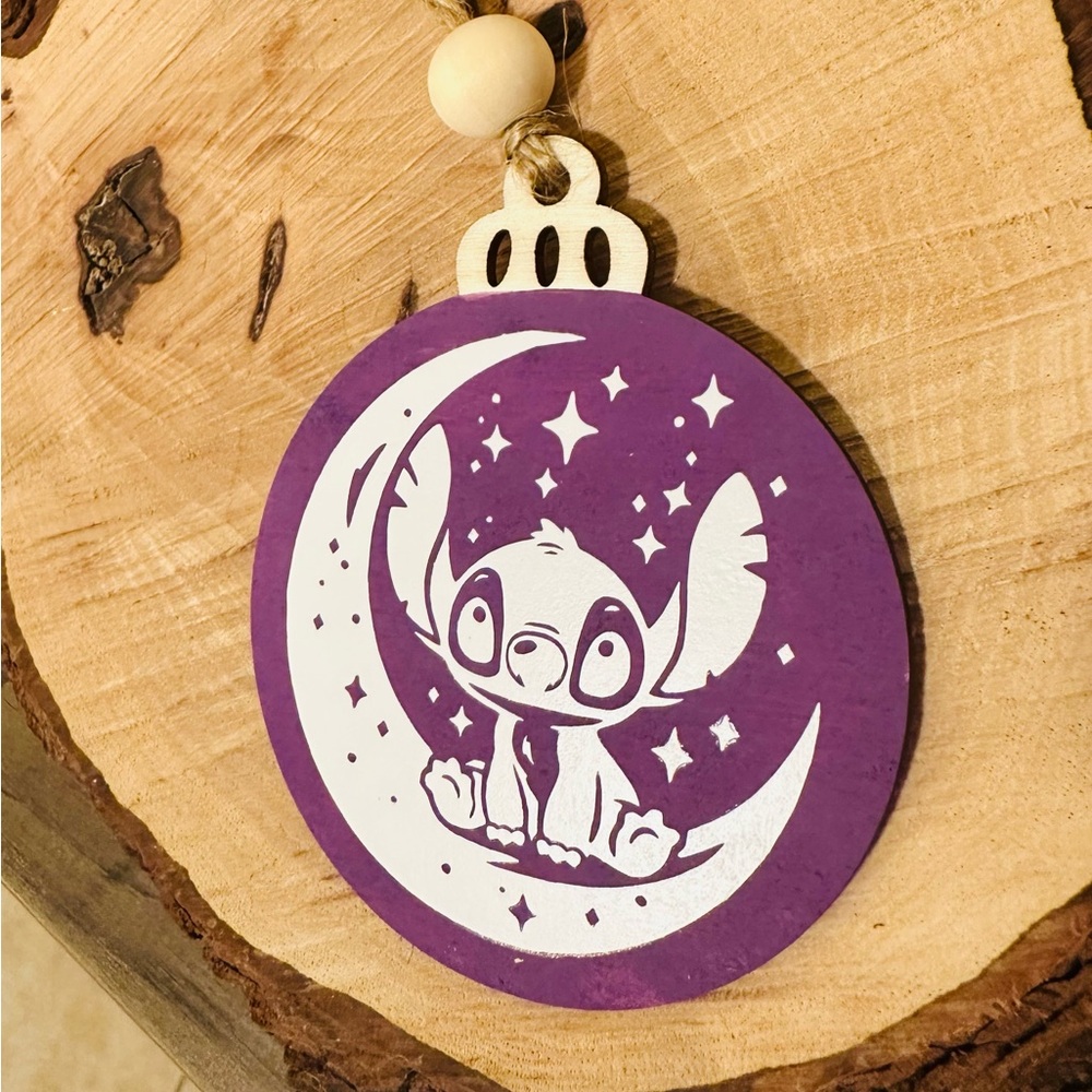 Handmade Moon stitch, wooden ornament